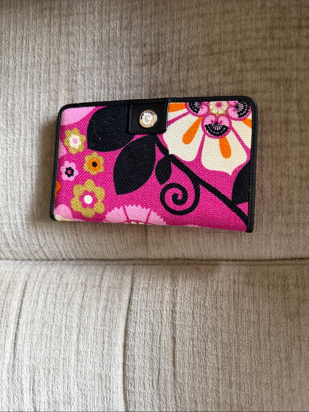 Spartina 449 Pink Floral Canvas Card Holder with Black Trim 8 x 5